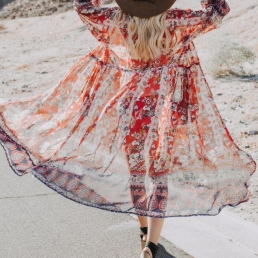 IDYL Duster Floral Berry Red Maxi Sheer NWT HPx3 - Picture 12 of 12